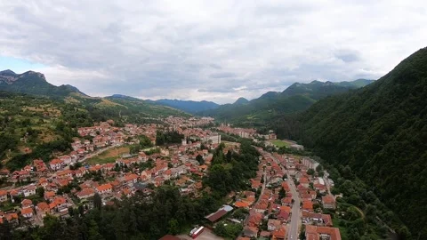 Forward drone flight over Teteven in summer Stock Footage 320153371
