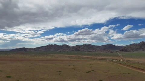 Forward Drone Flight Revealing Vast Steppe in Bulgan, Mongolia Stock Footage 346890726