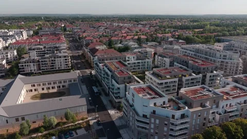 Forward Drone Flight Through Dugny Media Village Stock Footage 343096194