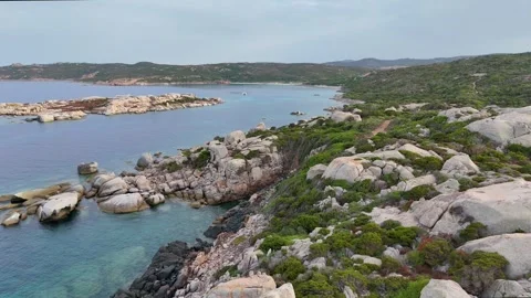 Forward Drone Flight Through Rocky Passage Over Mediterranean Sea Sardeg Vídeo Stock 333693945