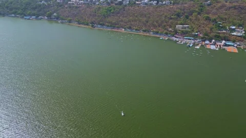 Forward Drone Flight Toward Boat Club on Upper Lake Bhopal Stock-Footage 336847221