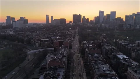 Forward Drone Flight Toward Downtown Boston At Dawn Stock Footage 337053675