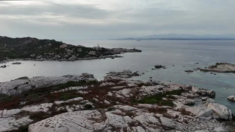 Forward Drone Flight Toward Horizon Over Coastal Rocks in Sardegna Stock Footage 333325066