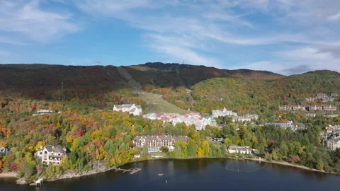 Forward Drone Flight Toward Mont-Tremblant Village in Autumn Stock Footage 321378015