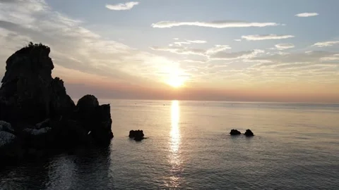 Forward Drone Flight Toward the Rising Sun Over the East Sea in Donghae, Korea Stock Footage 343194894