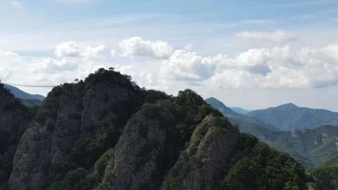Forward Drone Flight Toward Rocky Peaks of Gubongsan Mountain, South Korea Stock Footage 343193627