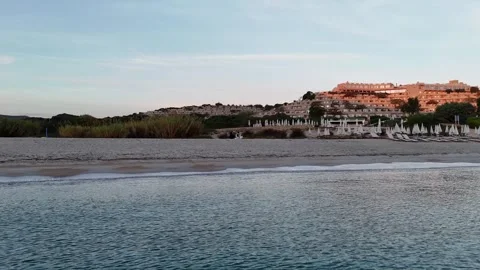 Forward Drone Flight From Within the Water at Mediterranean Sunrise Beac Vídeo Stock 334705810