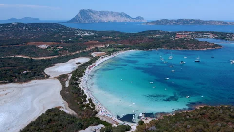 Forward Drone Flyover of Cala Brandinchi, Sardinia – Beach Stock Footage 313548895
