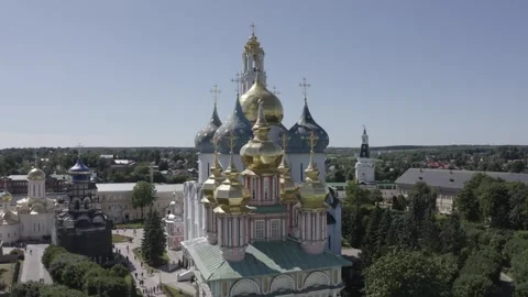 Forward drone motion with rotation around monastery domes Stock Footage 332309727