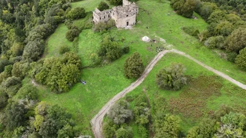 Forward Drone Move With Camera Tilt Down and Up Over Church Video stock 320496840