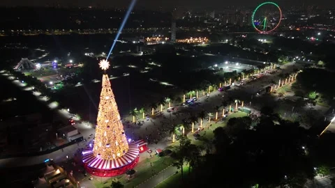 Forward drone movement filming a beautiful park at night, with an illuminated Vídeo Stock 321798418