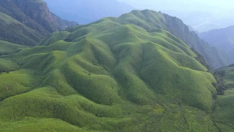 Forward Drone Movement Over Mountain Grassland Wugong Mountain China Stock Footage 330286704