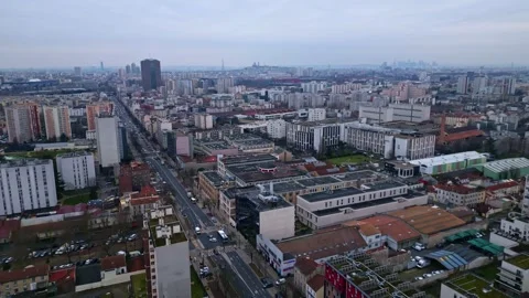 Forward drone movement over Paris urban landscape and residential area with Stock Footage 302523958