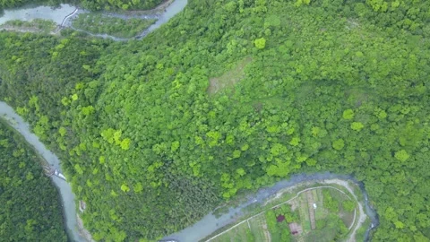 Forward Drone Over Meandering River and Forest Hills Zhejiang China Stock Footage 330457725