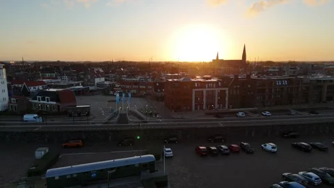 Forward drone pass above Barthuis roof toward old town Stock Footage 331841842