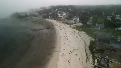 Forward Drone Push Over Foggy Atlantic Bay with Boats near Portland, Maine – 4K  Stock Footage 313862708