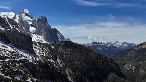 Forward Drone Push Past Rocky Mountain Walls Towards Deep Alpine Valley Video stock 339842007