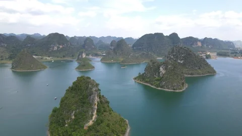 Forward Drone Push Toward Towering Karst Islands in Guangxi China Stock Footage 330281721