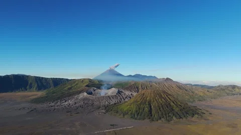 Forward Drone of Semeru Erupting Above Bromo Caldera, East Java Stock Footage 314879420
