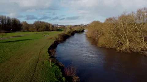 Forward drone shot along the River Exe Stock Footage 151296009