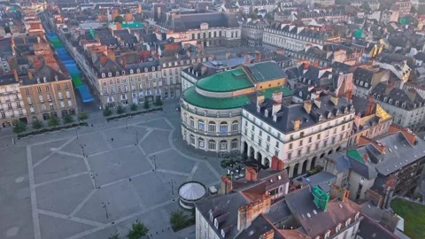 Forward Drone Shot Toward Rennes Opera at Sunrise in Rennes, France Stock Footage 321687740