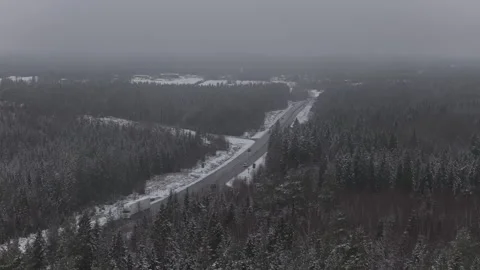 Forward drone view of distant motorway near Armsjön, Sweden Stock Footage 333673921