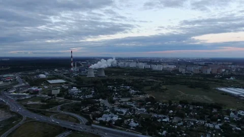 Forward drone view of Mytishchi power station Stock Footage 329914456