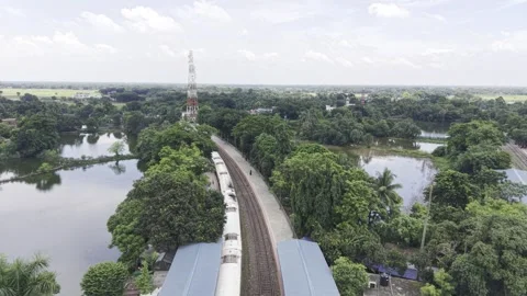 Forward Drone View of Poradah Junction Railway Station in Kushtia, Bangladesh Stock-Footage 345041614