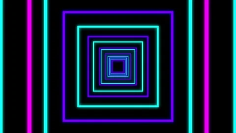 Forward the endless tunnel loop with colorful neon square frames on a black.. Video stock 332152757