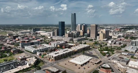 Forward flight viewing downtown Oklahoma City Stock Footage 335674039