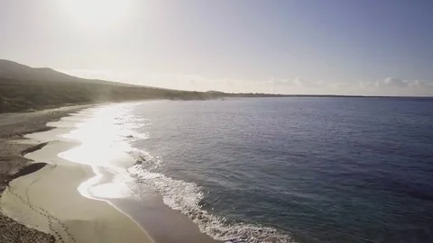 Forward Fly Over Reveal Of A Big Beach In The Morning Stock Footage 83961006