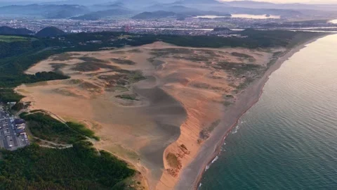 Forward Gliding Over Tottori Sand Dunes and Coastal Japan Stock Footage 342256690