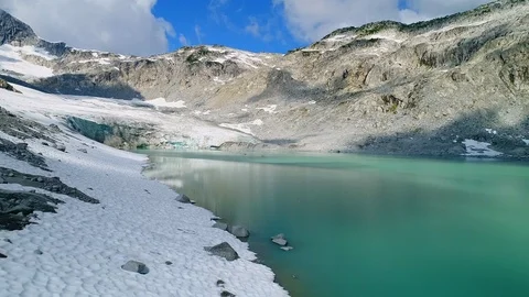 Forward of Kayaks In Light Blue River Surrounded By Snowy, Rocky Mountains With Stock Footage 113949913