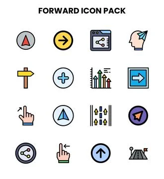 Forward Lineal Color Vector Icons Pack Stock Illustration