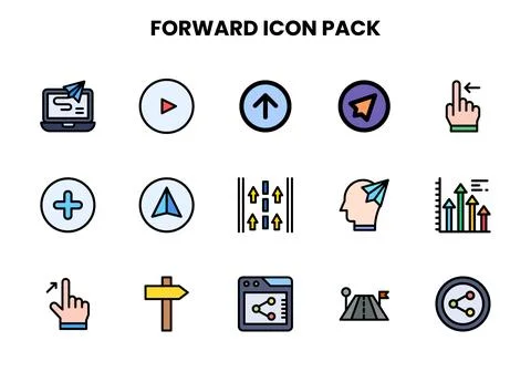 Forward Lineal Color Vector Icons Pack Stock Illustration