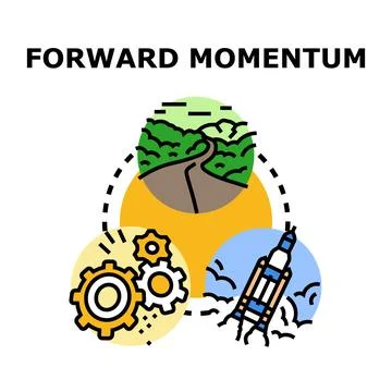 Forward momentum concept with launching rocket and gears Stock Illustration