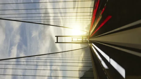Forward motion accross the bridge with traffic. Vertical render Video stock 149298391