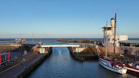 Forward move toward Sasbrug bridge and harbor control area Stock Footage 331843521