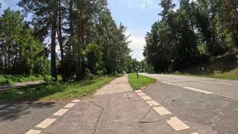 Forward Movement Along Bicycle Path Beside Rural Road in Germany Stock Footage 340913268