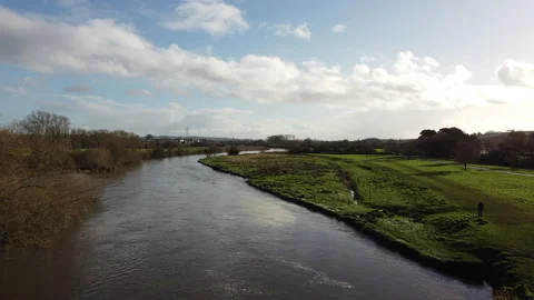 Forward moving drone shot along the River Exe Stock Footage 151296574