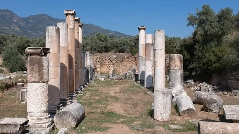 Forward moving flight between the columns of NYSA agora Stock Footage 118092718