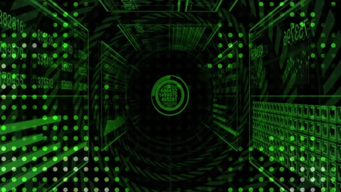Forward moving rotating camera revealing dot grid forming tunnel with animating Vídeos de archivo 312407580