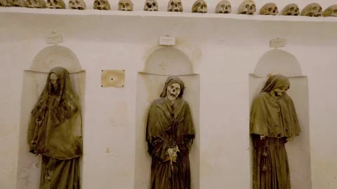 Forward moving shot inside Oria Crypt of the Mummies Stock Footage 315491309