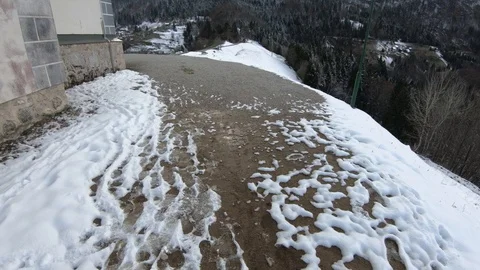 Forward moving walking besides old small church on Jamnik hilltop Stock Footage 127908684