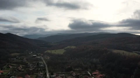 Forward Over Village Cloudy Sky 動画素材 225705334