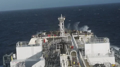 Forward part of the vessel underway in stormy sea Stock Footage 117348238