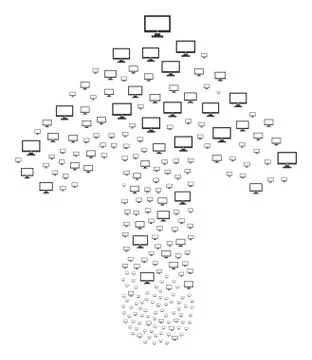 Forward Pointing Arrow Collage with Computer Display Stock Illustration