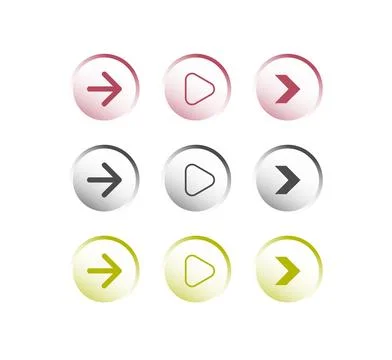 Forward pointing gradient colored arrow button set Illustrazione stock
