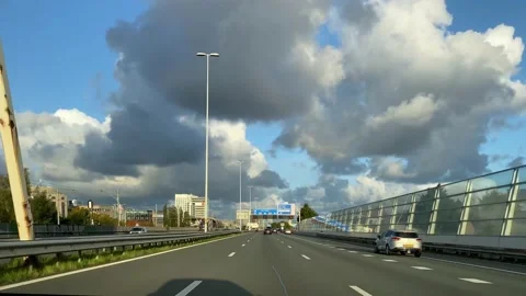 Forward POV Shot From A Car Driving On Highway A12 Towards The Hague. Stock Footage 140907531