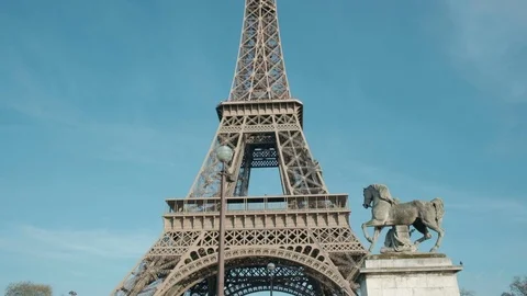 Forward Push In POV Low Angle View Eiffel Tower From Bridge Paris Sunny Day Stock Footage 92152893